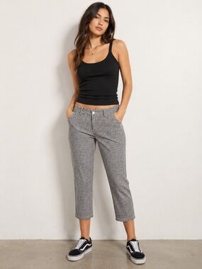 NEW Sincerely Jules Gingham Cropped Pants Medium Black White Slim - Medium